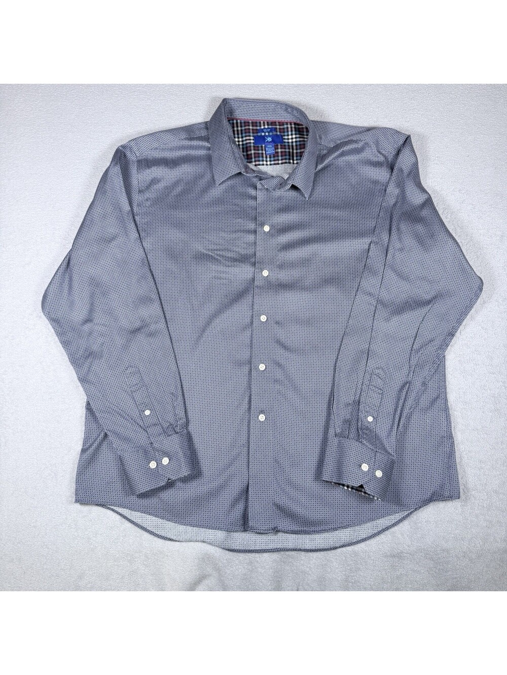 Egara Shirt Mens Size XXL Blue White Flip Cuff Stretch Non-iron slim Fit